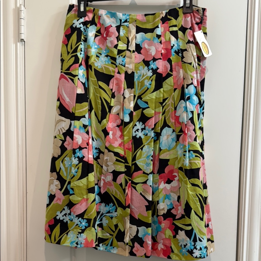Talbots A-Line Skirt with Floral Pattern - Black, Pink, Green